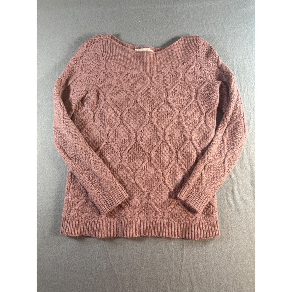 Ann Taylor Loft Mauve Pink Cable Knit Boat Neck Sweater Womens Medium
